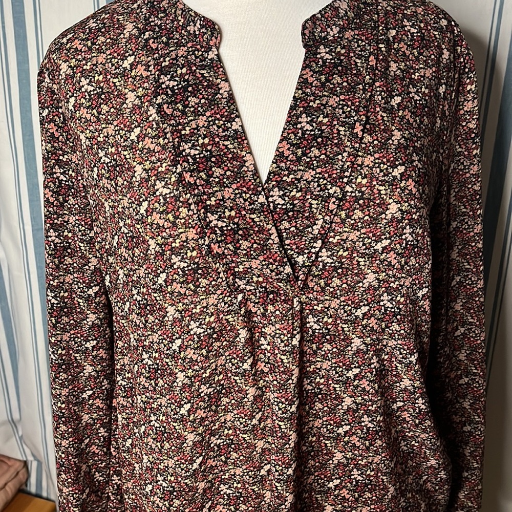 Vince Camuto Pink and Green Long Sleeve Blouse